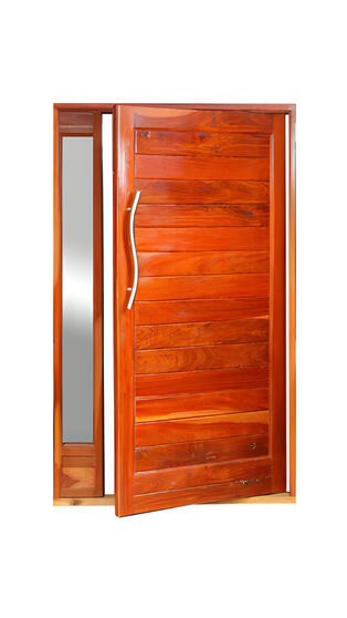 $830 - Horizontal Rail Teak Pivot Door with Side Panel
